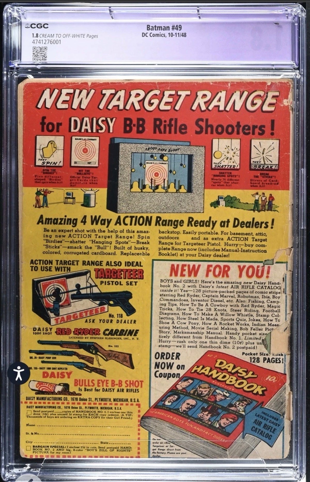 Batman #49 CGC Restored 1.8 (1st app. Mad Hatter, Vicki Vale, DC, 1948)