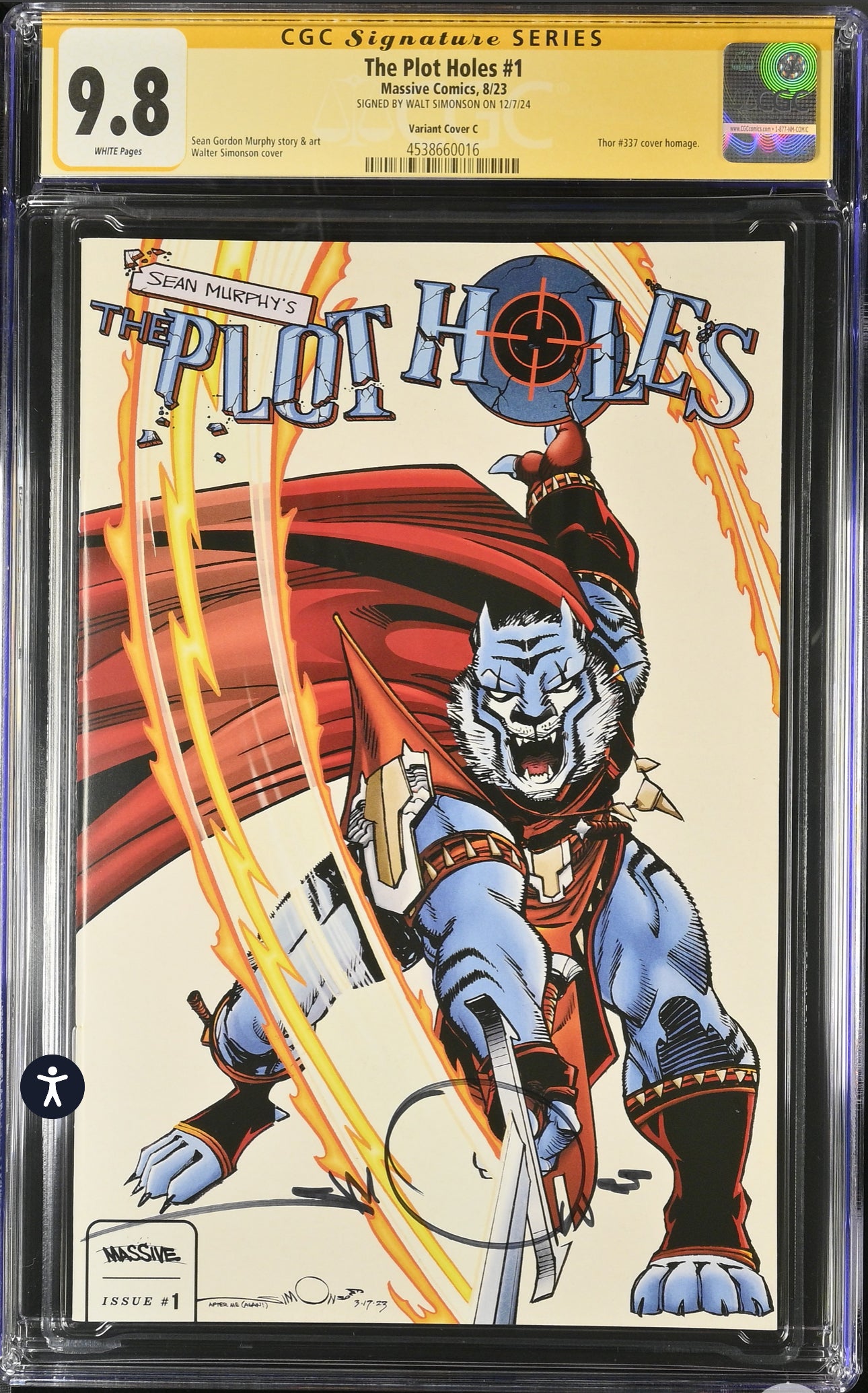 The Plot Holes #1 CGC SS 9.8 (Massive, 2023) Signed By Walt Simonson (Thor Homage)