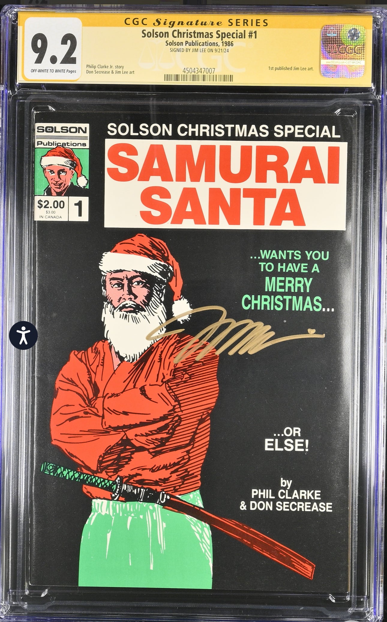 Solson Christmas Special #1 CGC SS 9.2 (Samurai Santa, 1st Published Jim Lee Art) SIGNED BY JIM LEE