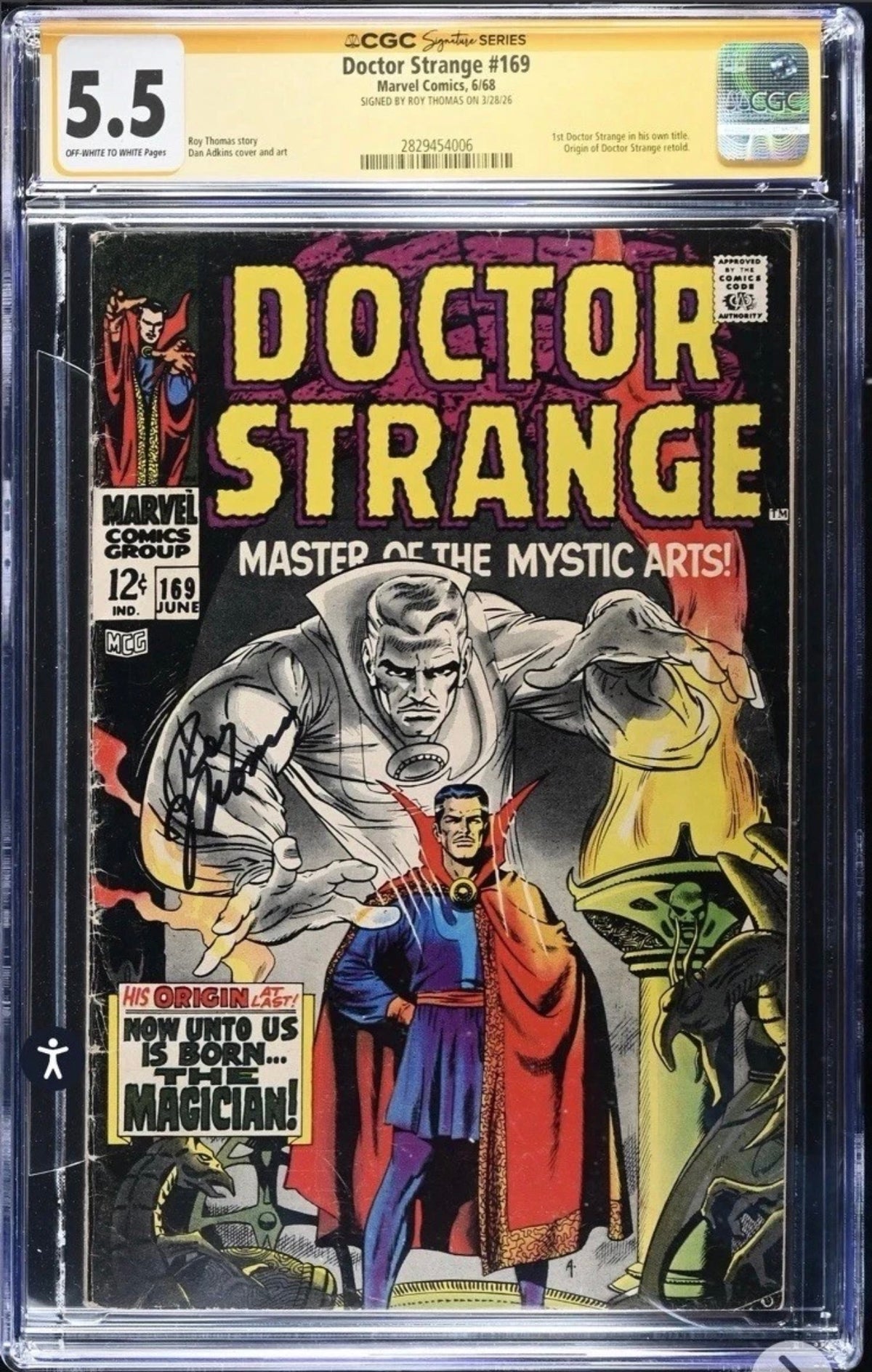 Doctor Strange #169 CGC SS 5.5 Signed By Roy Thomas (Marvel, 1968)