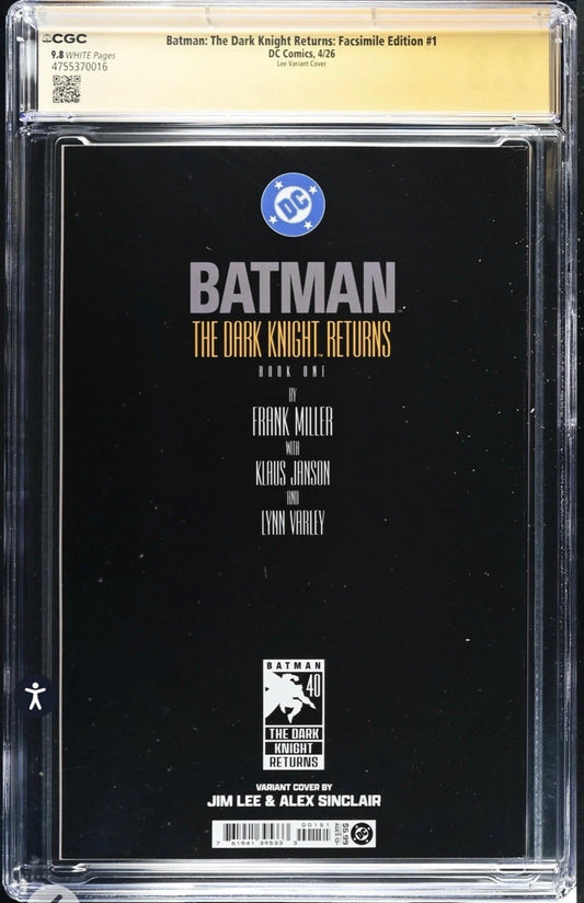 Batman: Dark Knight Returns: Facsimile Edition #1 CGC SS 9.8 (Jim Lee Variant) Signed Frank Miller & Jim Lee