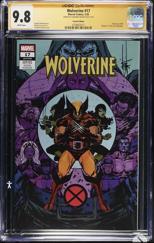 Wolverine #17 CGC SS 9.8 Signed By Sanford Greene (Doom Homage Variant) Marvel, 2026