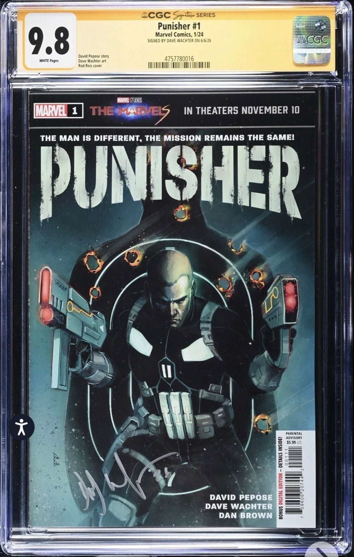 PUNISHER #1 CGC SS 9.8 Signed By Dave Wachter (Marvel, 2024)