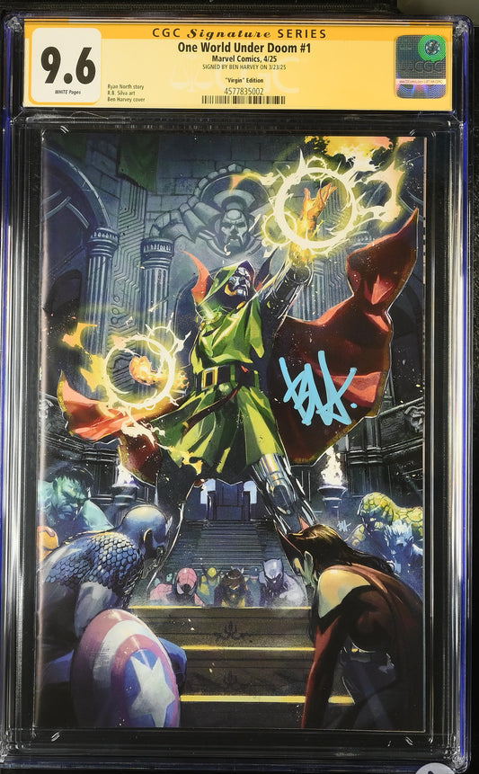 One World Under Doom #1 | CGC SS 9.6 | 1:50 "Virgin" Signed By Ben Harvey