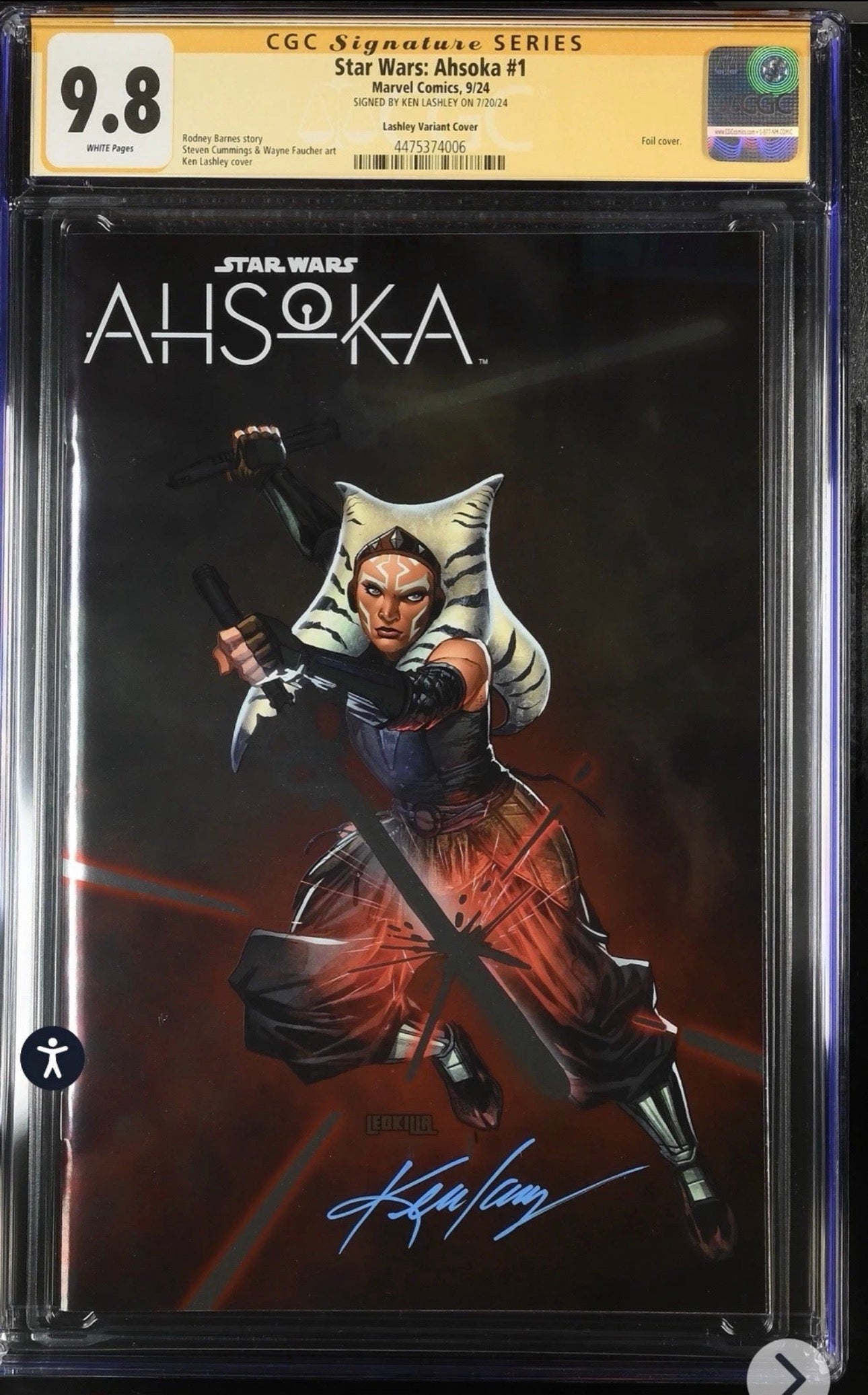 STAR WARS: AHSOKA #1 CGC SS 9.8 (Marvel, 2024) Signed By Ken Lashley