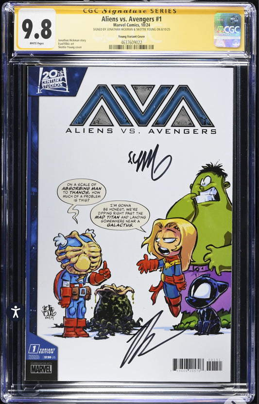 Aliens vs. Avengers #1 CGC SS 9.8 ( Marvel, 2024) Skottie Young Variant signed by Jonathan Hickman & Skottie Young