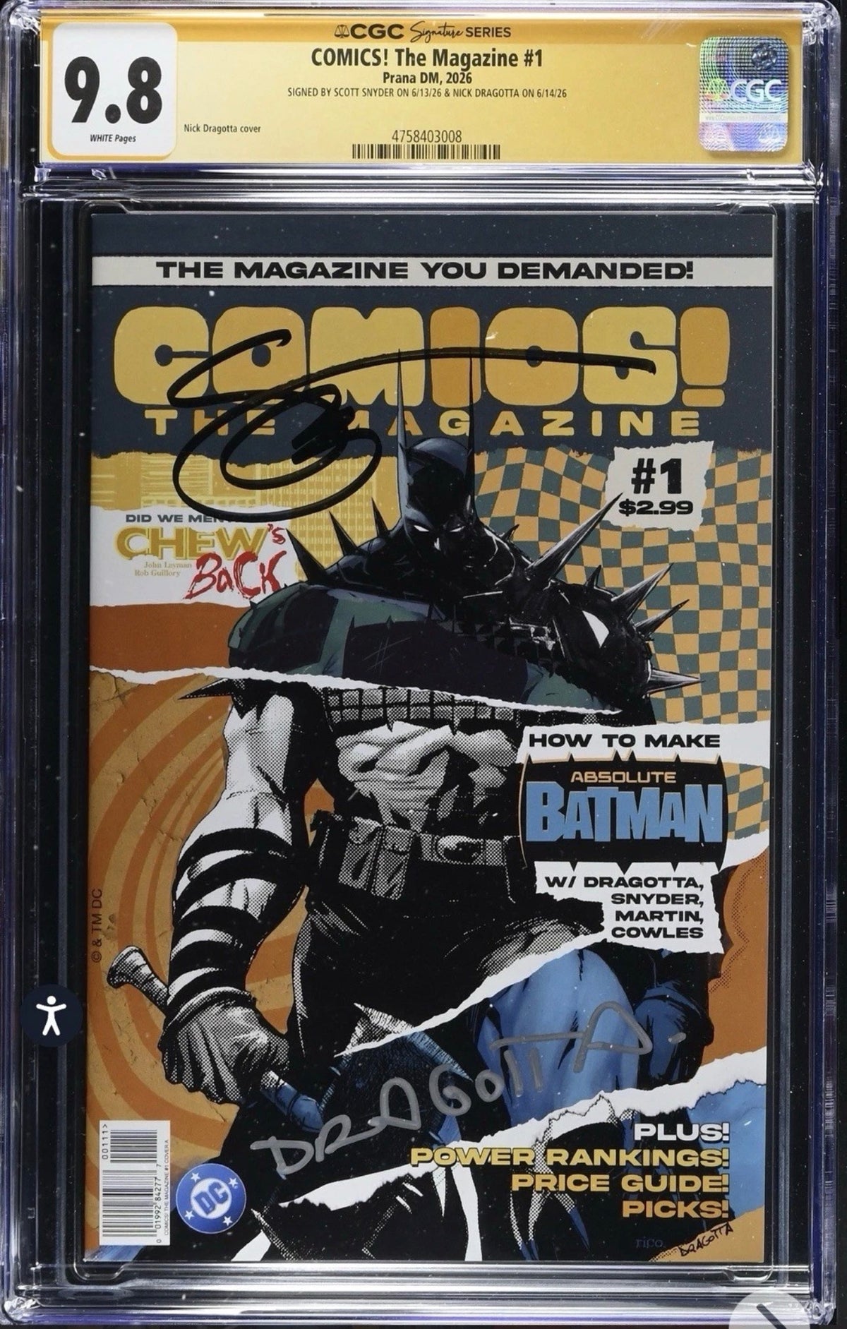 Comics! The Magazine #1 CGC SS 9.8 Signed By Scott Snyder & Nick Dragotta (2026)