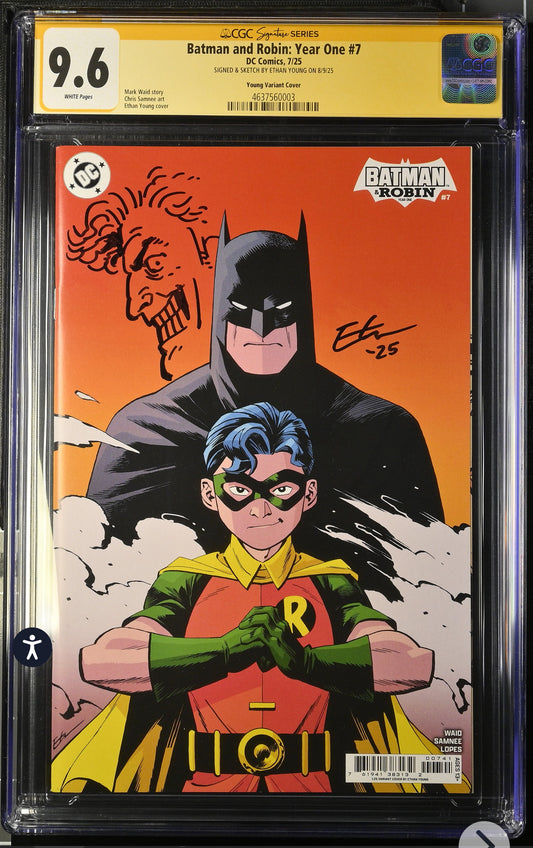 Batman and Robin: Year One #7 CGC SS 9.6 (DC, 2025) 1:25 Variant Signed & Joker Sketch by Ethan Young