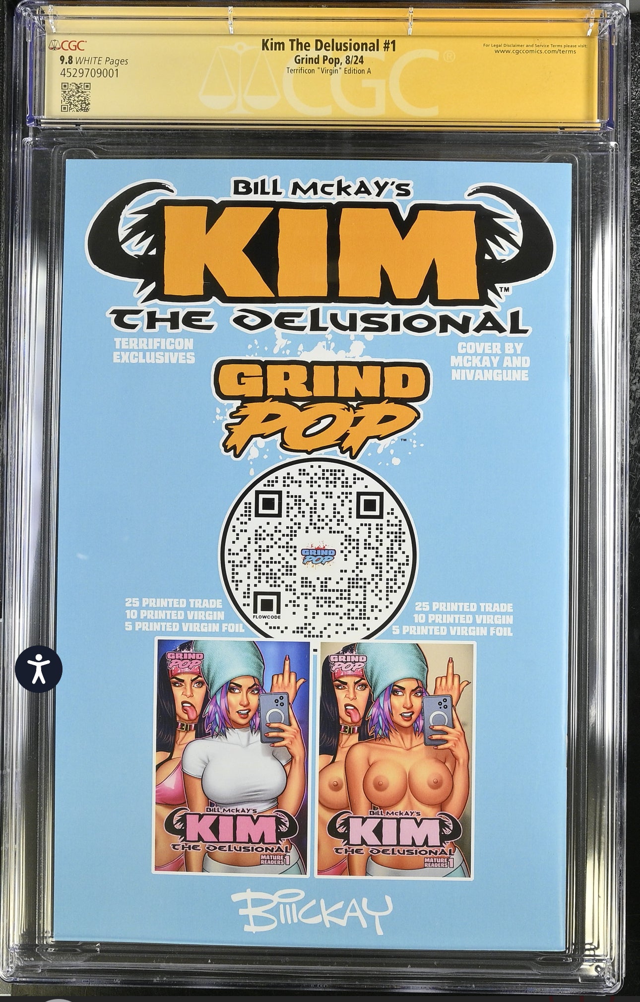 Kim The Delusional #1 CGC SS 9.8 (Grind Pop, 2024) Terrificon Virgin Variant Signed & Sketch By Bill McKay