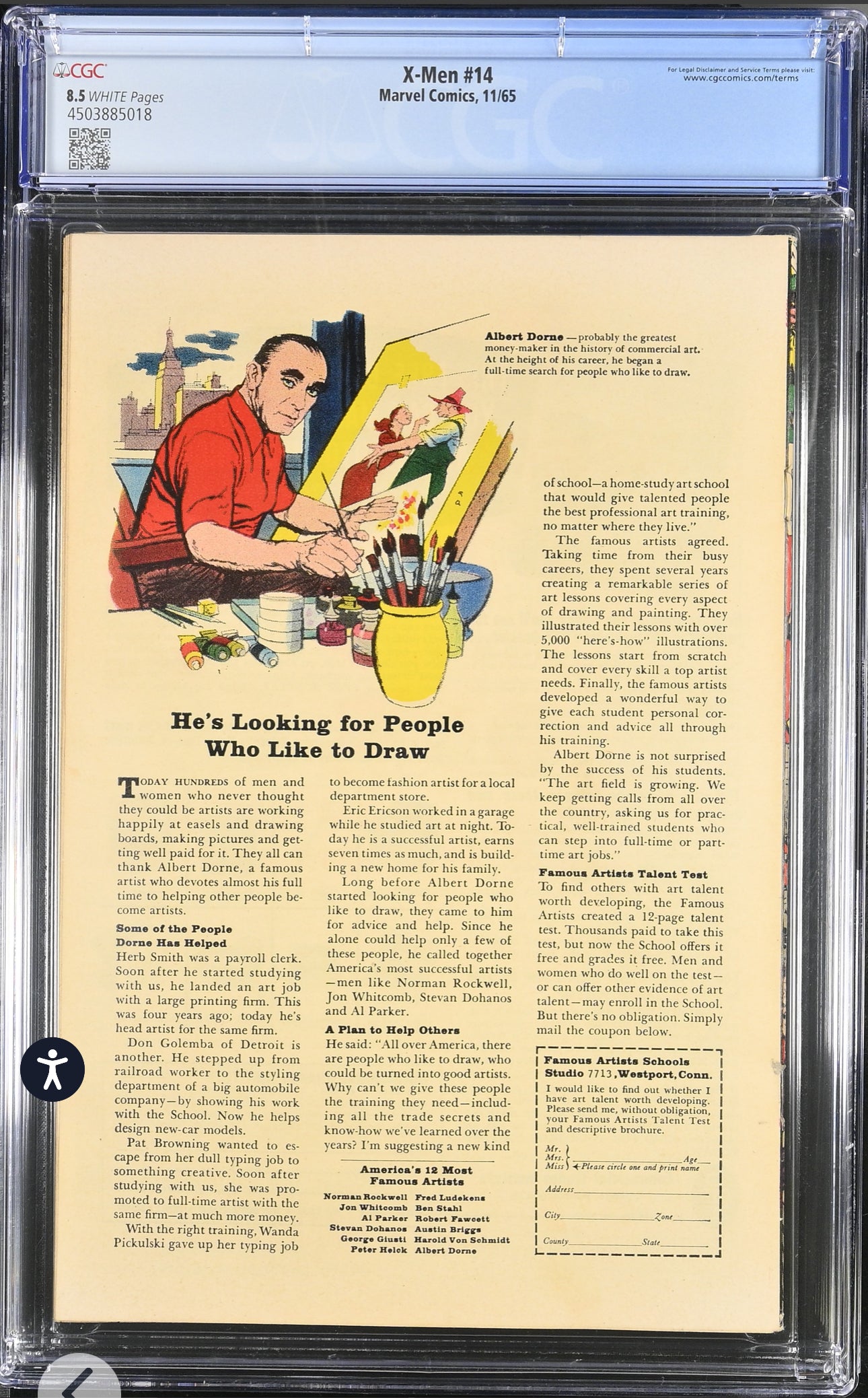 X-Men #14 CGC 8.5 (Marvel, 1965) 1st App of the Sentinels (Rare White Pages)