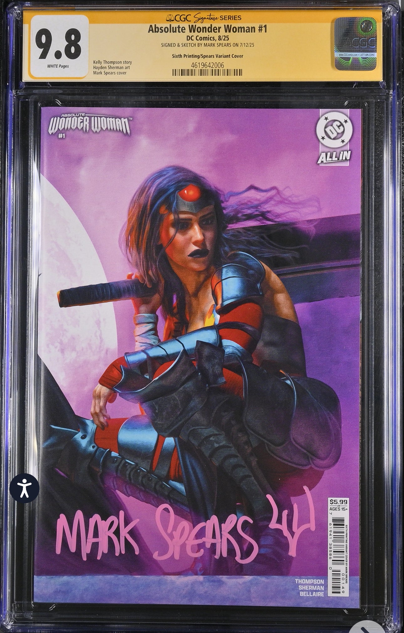 Absolute Wonder Woman #1 CGC SS 9.8 (DC, 2025) Signed & Sketch by Mark Spears (7th Printing)