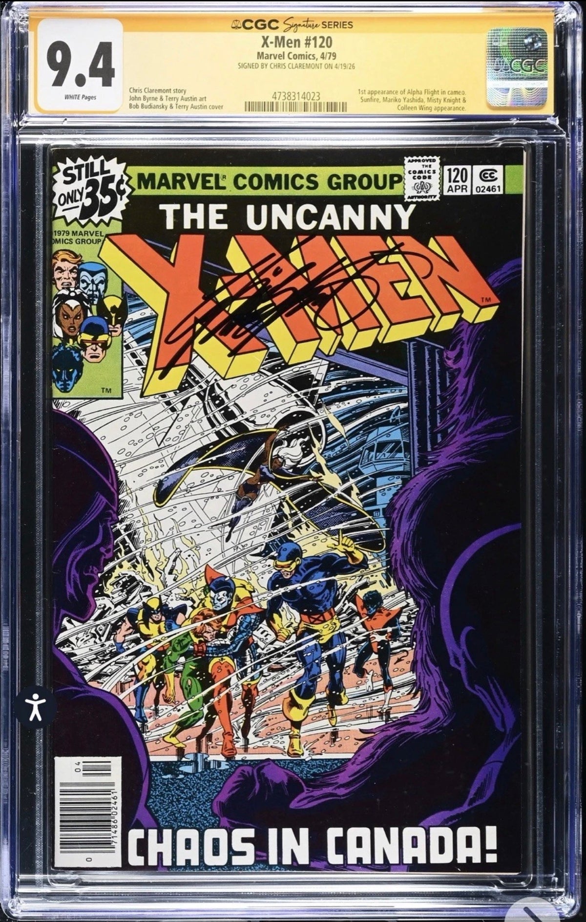 X-Men #120 CGC SS 9.4 Signed By Chris Claremont (Marvel, 1990) 1st Appearance of Alpha Flight in Cameo