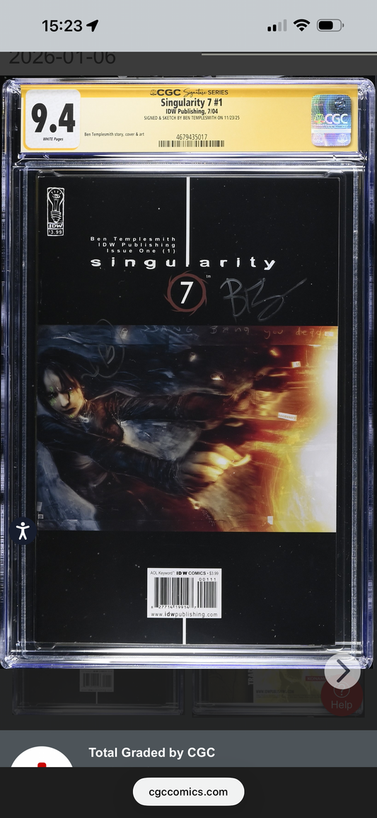 Singularity 7 #1 CGC SS 9.4 (IDW, 2004) Signed/Sketch Ben Templesmith