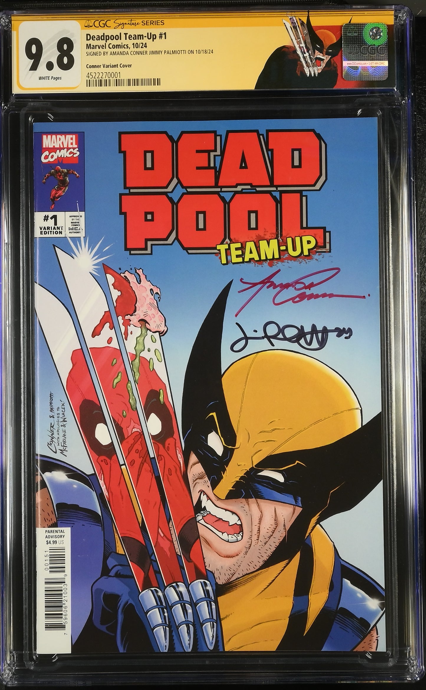 DEADPOOL TEAM-UP #1 CGC SS 9.8 (Marvel, 2024) Signed By Amanda Connor & Jimmy Palmiotti (Custom Wolverine Label)