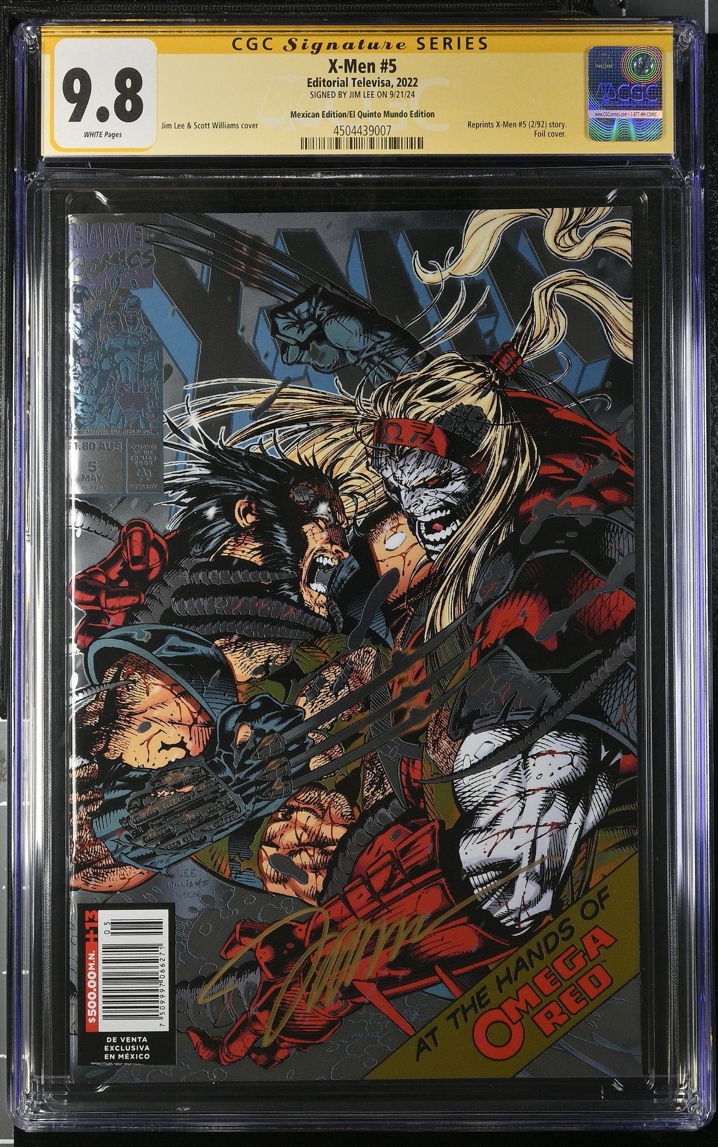 X-Men #5 CGC SS 9.8 (Marvel, Mexican Foil/El Quinte Mundo 2022 Variant Cover) Signed by Jim Lee