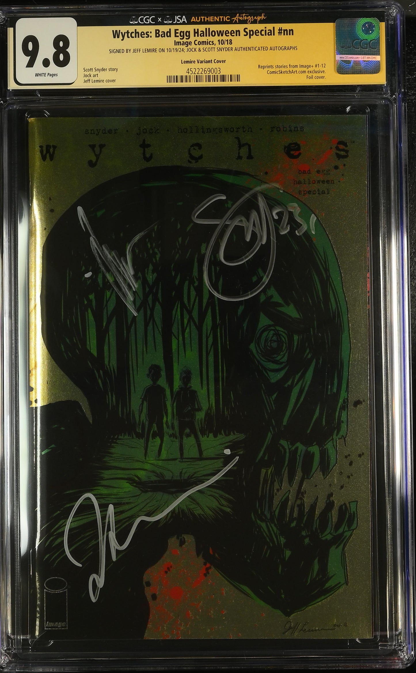 Wytches: Bad Egg Halloween Special CGC SS x JSA 9.8 (Witnessed Jeff Lemire Signature And Authenticated Scott Snyder & Jock Signatures