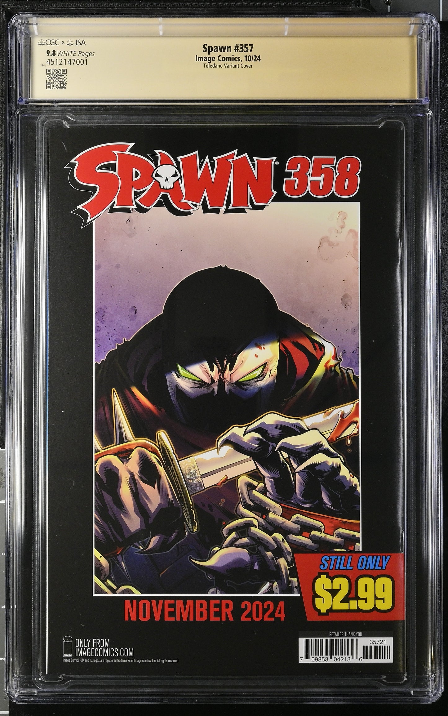 Spawn #357 (Image, 2024) CGC x JSA 9.8 (NYCC 2024 Retailer Thank You signed by Todd McFarlane ,Limited to 300 Copies)