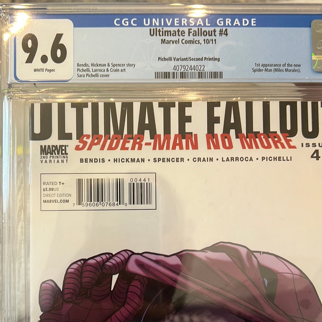 Ultimate Fallout #4 CGC 9.6 (Pichelli Variant/Second Printing) 1st Appearance of Miles Morales