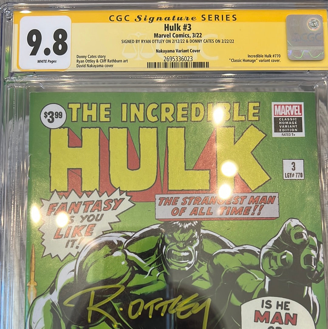 Hulk #3 (2022 Series) CGC SS 9.8 (signed by Ryan Ottley & Donny Cates)  David Nakayama variant Cover C