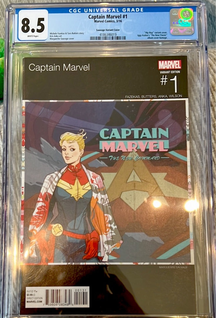 Captain Marvel #1 (9th Series) CGC 8.5 ( Hip Hop Cover by Marguerite Sauvage, Homage to Iggy Azalea “The New Classic)
